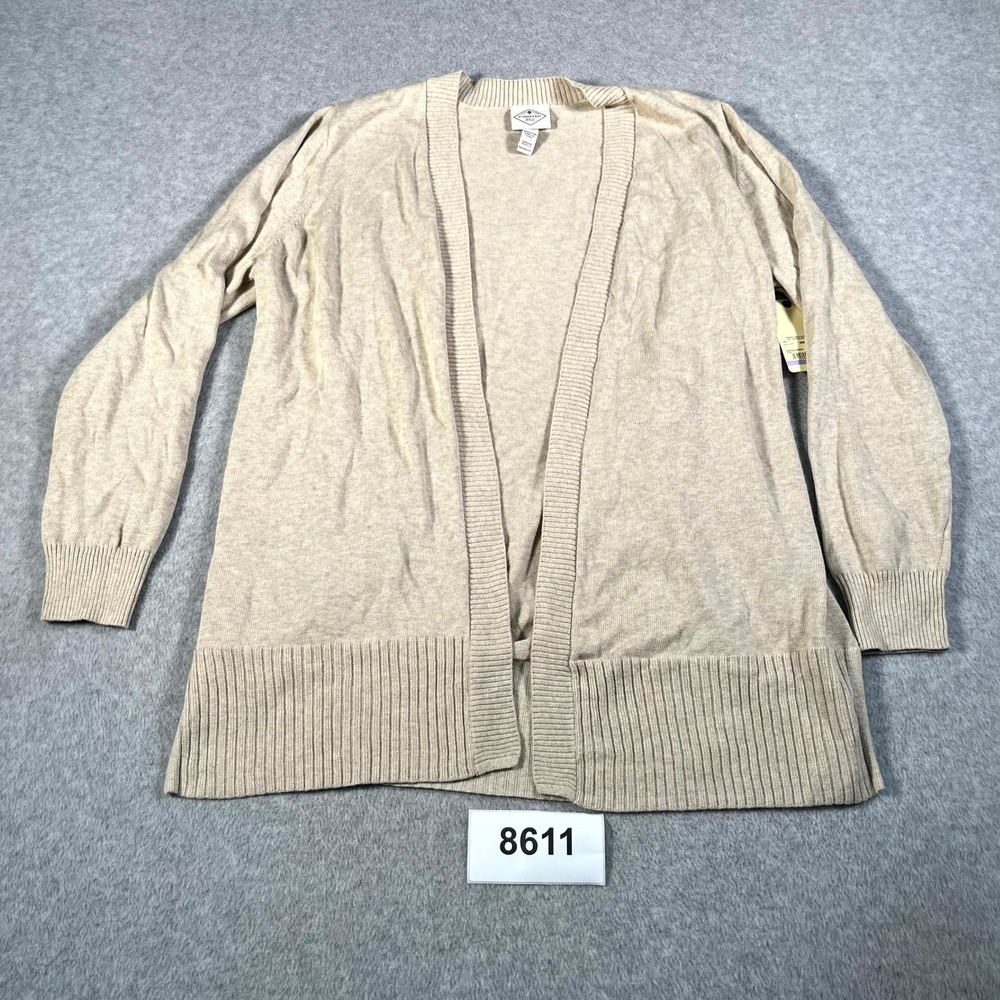 St John's Bay Cardigan Sweater Womens PL Oatmeal Heather‎ Cotton Knit Open Front
